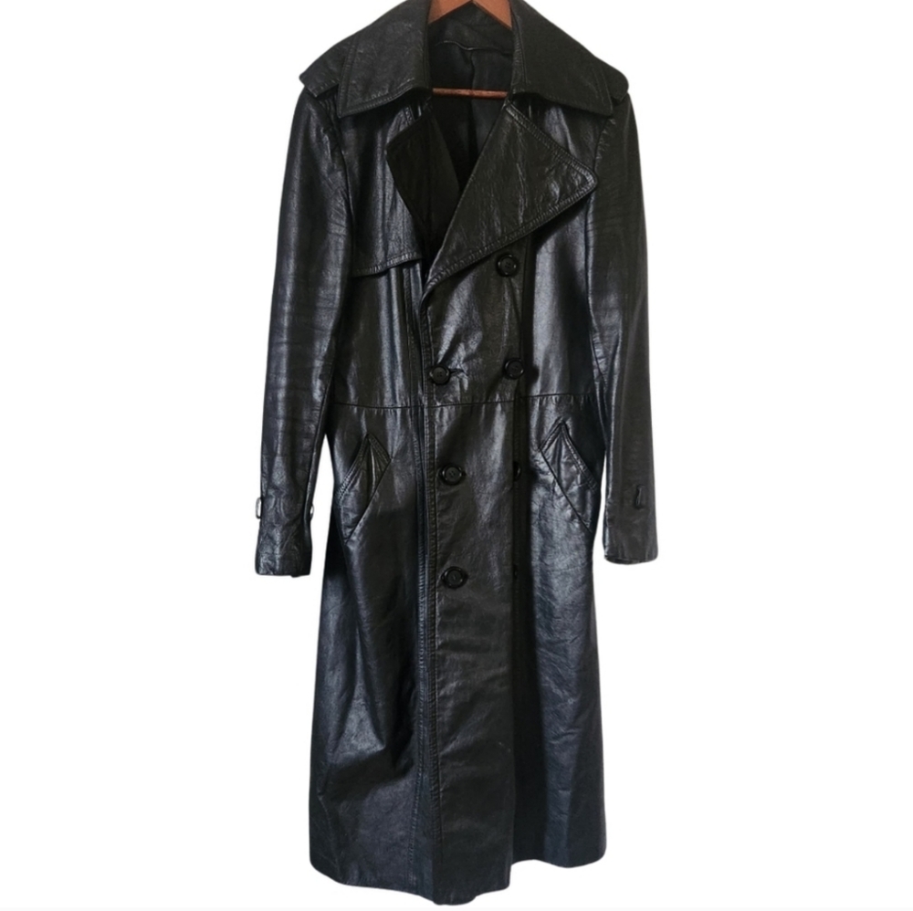 Leather Trench Coat 70s Vintage Women's size Medium